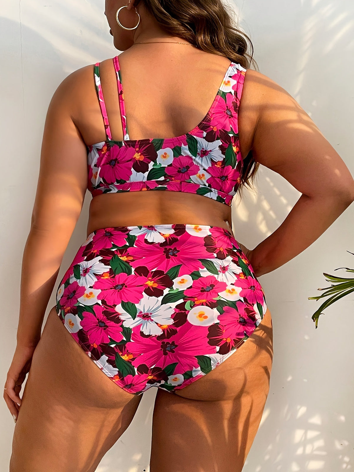 Plus Size Floral Wrap Bikini Set with High-Waisted Bottoms