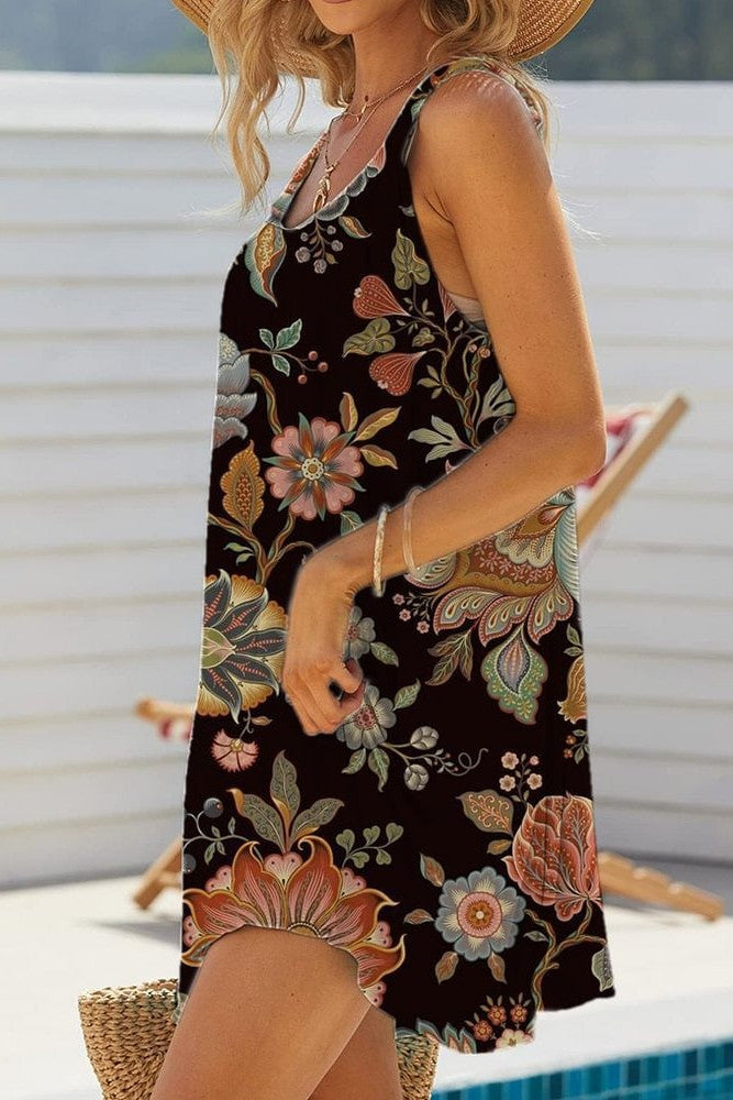 Retro Colorful Flowers Women's Dress