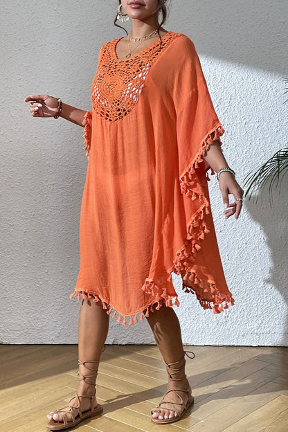 Crochet Tassel Plus Size Beach Cover-Up Kaftan