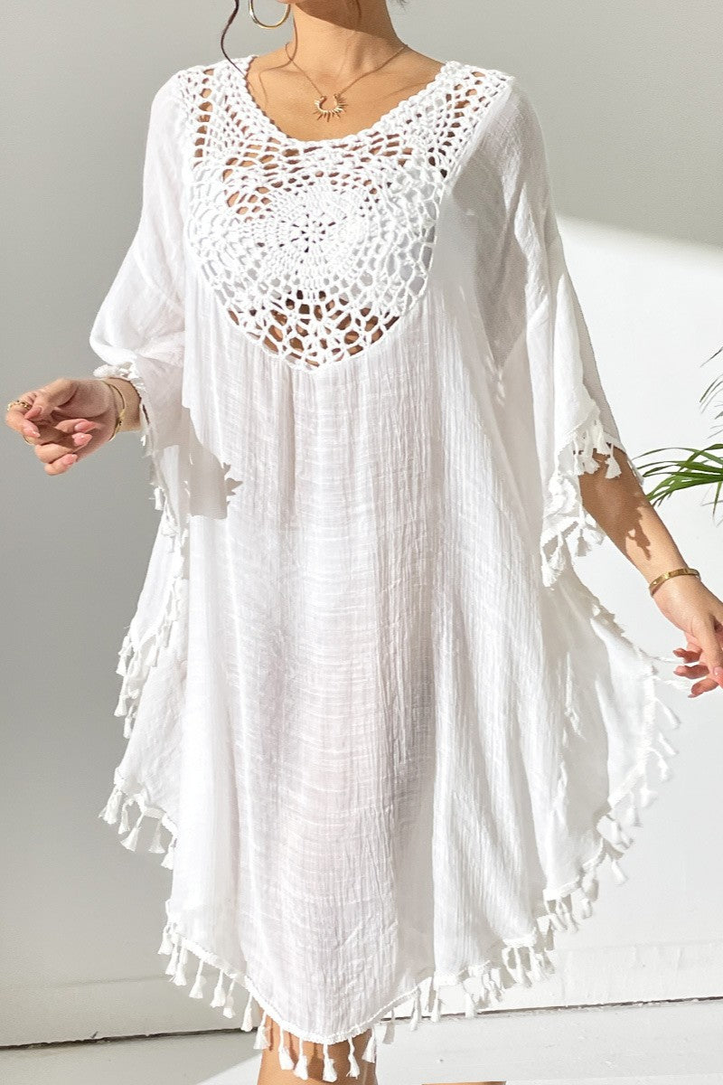 Crochet Tassel Plus Size Beach Cover-Up Kaftan
