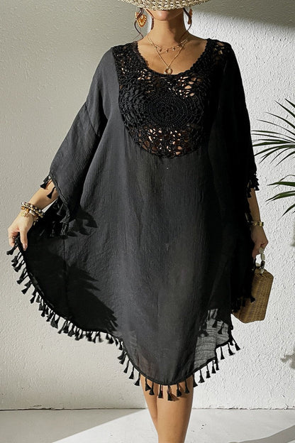 Crochet Tassel Plus Size Beach Cover-Up Kaftan