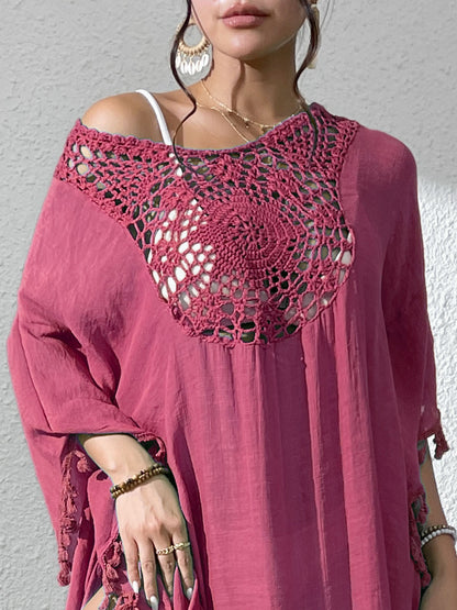 Crochet Tassel Plus Size Beach Cover-Up Kaftan