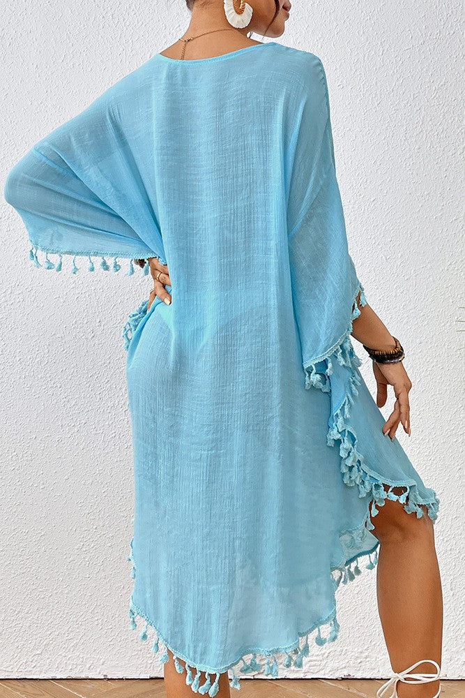 Crochet Tassel Plus Size Beach Cover-Up Kaftan