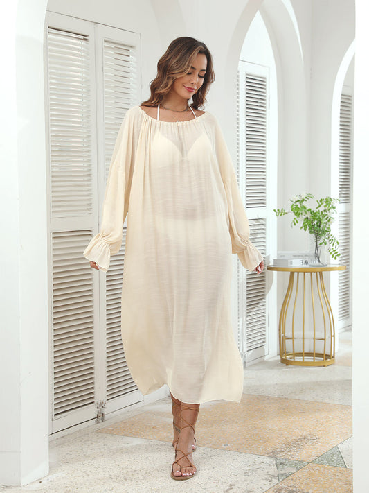 Plus Size Relaxed Long Sleeve Maxi Beach Cover-Up