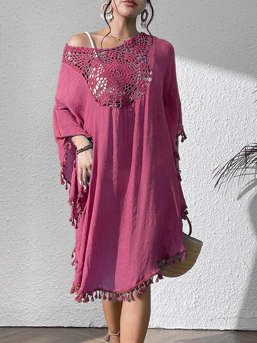 Crochet Tassel Plus Size Beach Cover-Up Kaftan