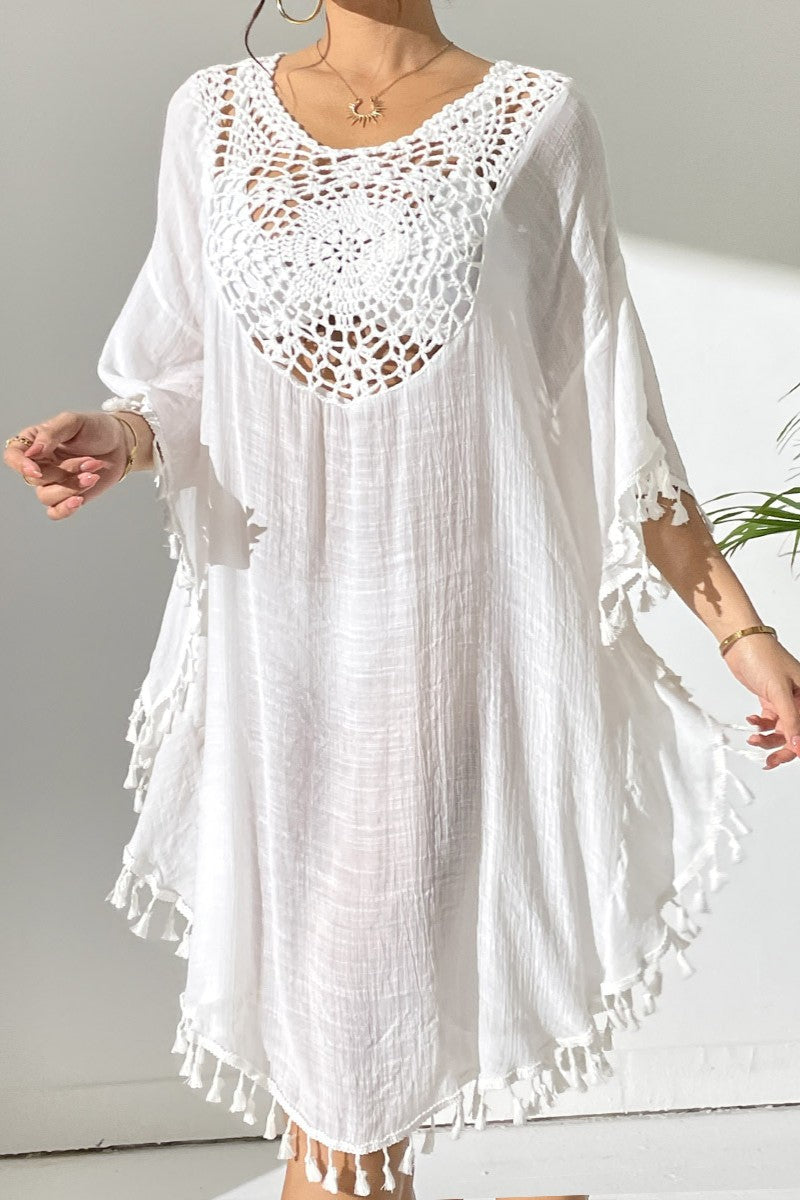 Crochet Tassel Plus Size Beach Cover-Up Kaftan