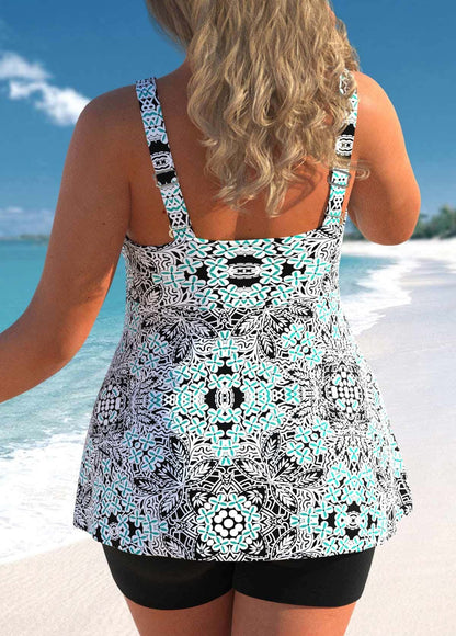 Plus Size Tribal Print Multi Color Swimdress And Shorts